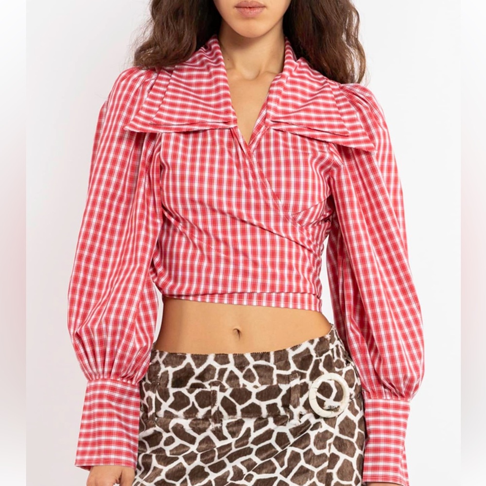 Madison Cleo Red little checks cowboy JULIE wrap blouse